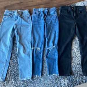 Zara High Rise Jean Bundle (dark denim with rips, light denim, black)